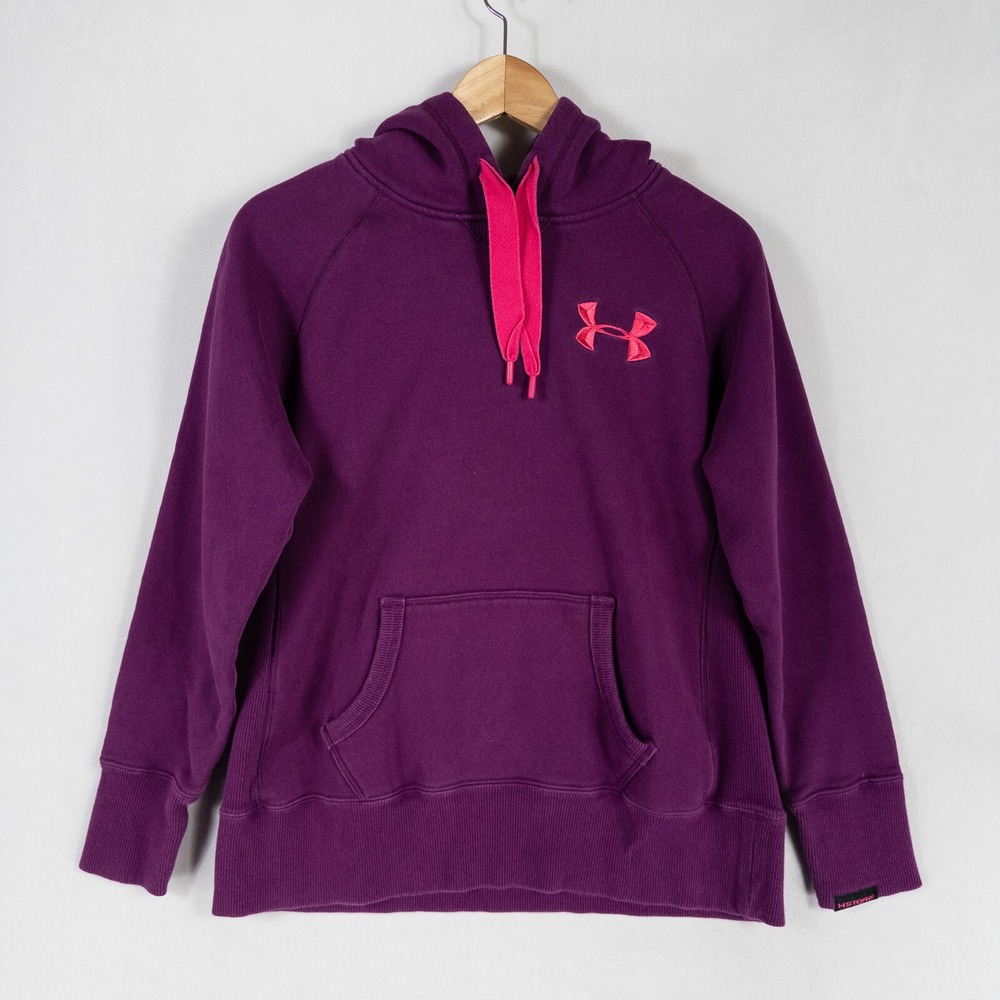 Under Armour Hoodie Womens Sz XS Purple Pullover Charged Cotton Storm Loose Fit